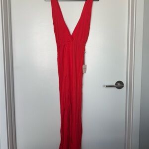 Vibrant Red Sleeveless Cotton Maxi Dress